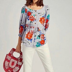 Anthro Maeve Lilorne Floral 3/4 Blouse